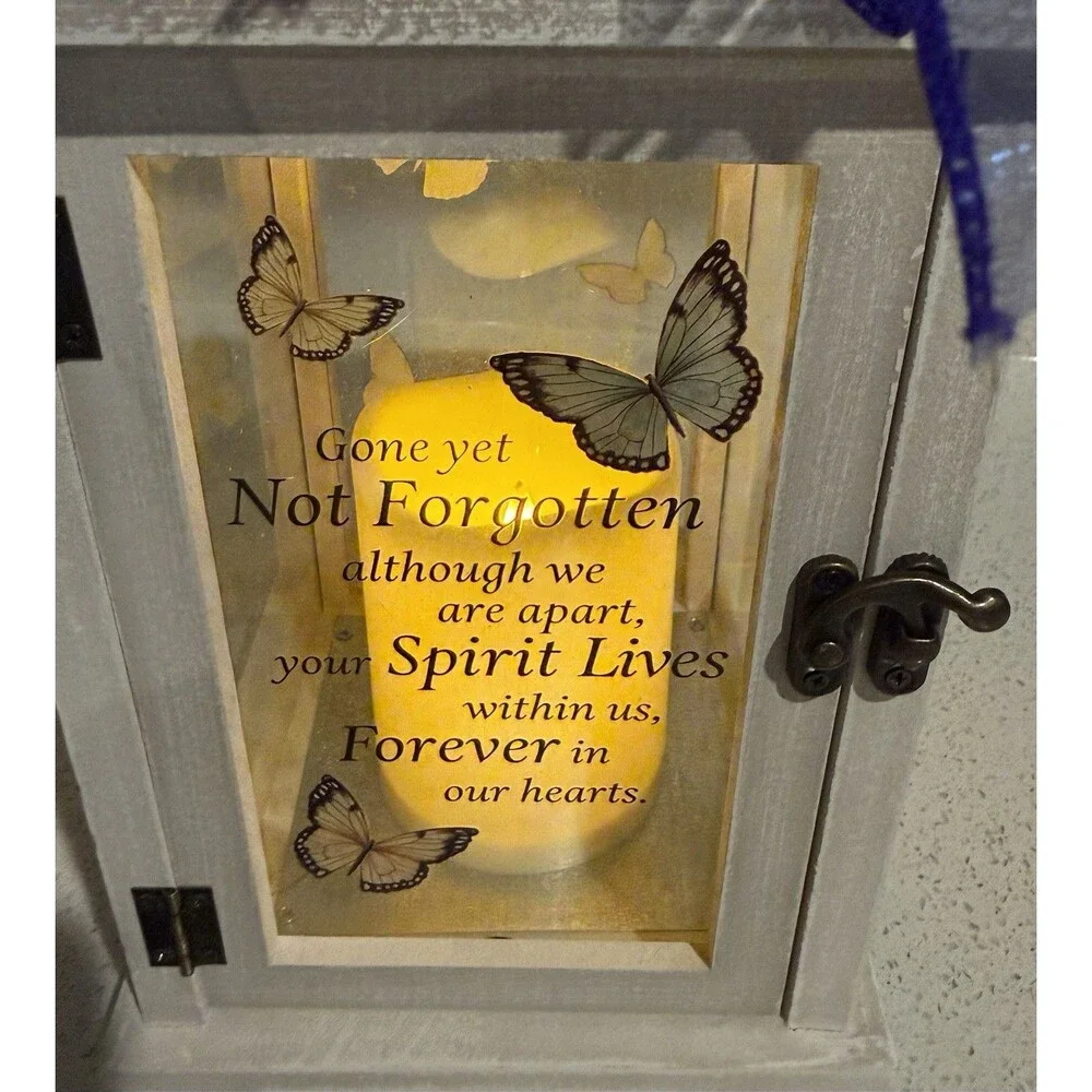 Memorial Lantern Those We Love Don't Go Away Flickering Candle Battery Operated